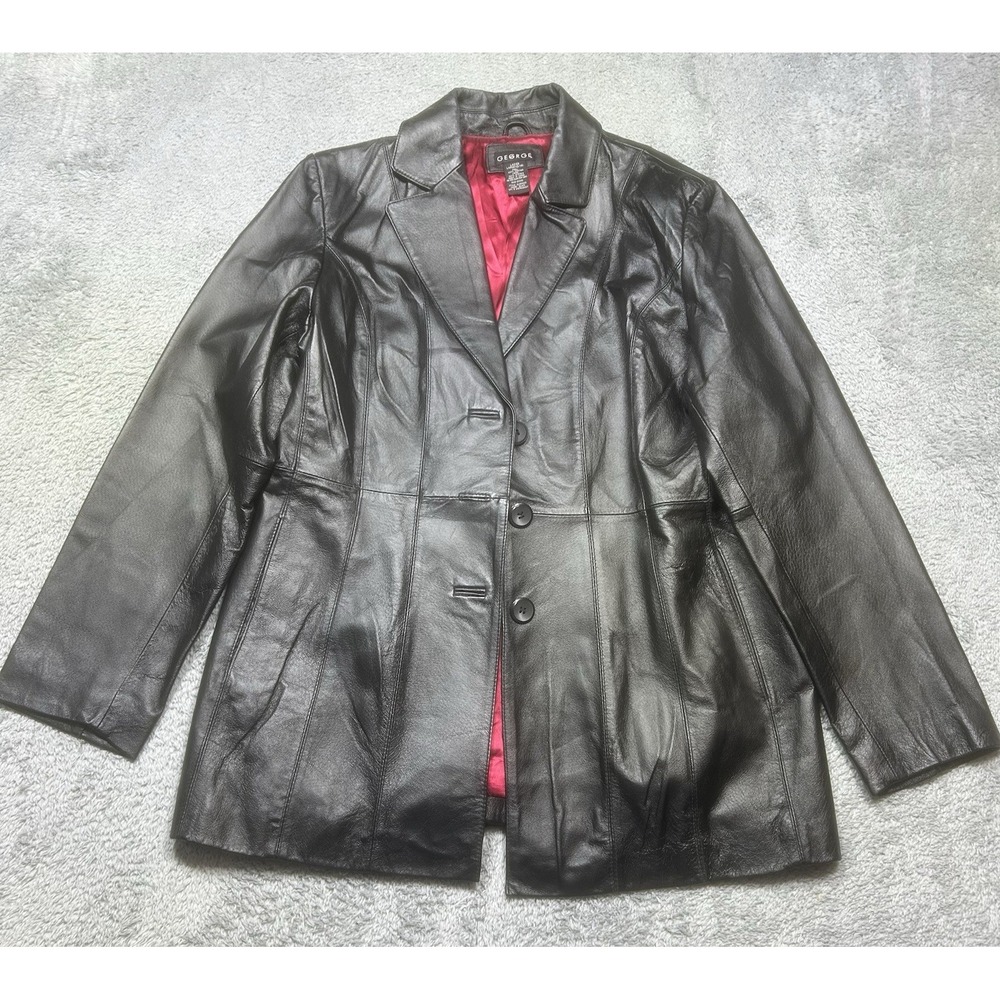 George Blazer Women's L Black Streetwear Biker Leather Jacket‎ Vintage *SPOTS